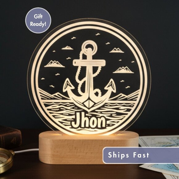 Nautical Anchor Custom Name Light | Personalized LED Decor | Kids Gift - Picture 1 of 8